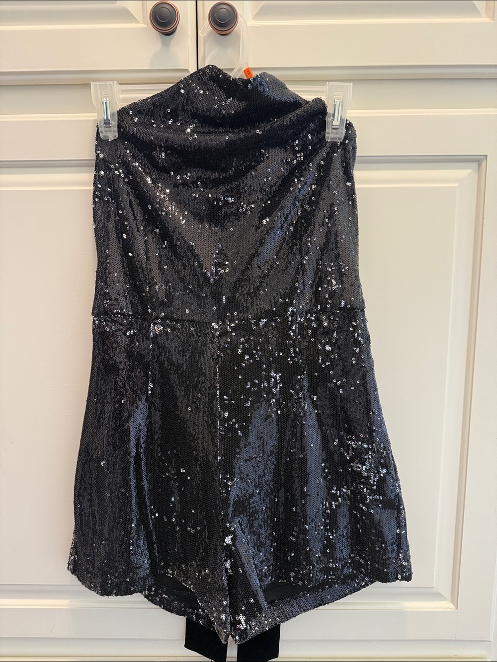 Black Sequin Strapless Romper